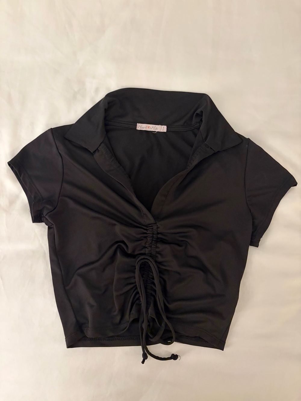 Heart Hips Black Ruched Drawstring Crop Polo